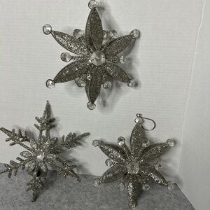 Set of 3 Holiday Beaded Star Tealights. 9x4”. Hooks on 2 of them. 2 different de